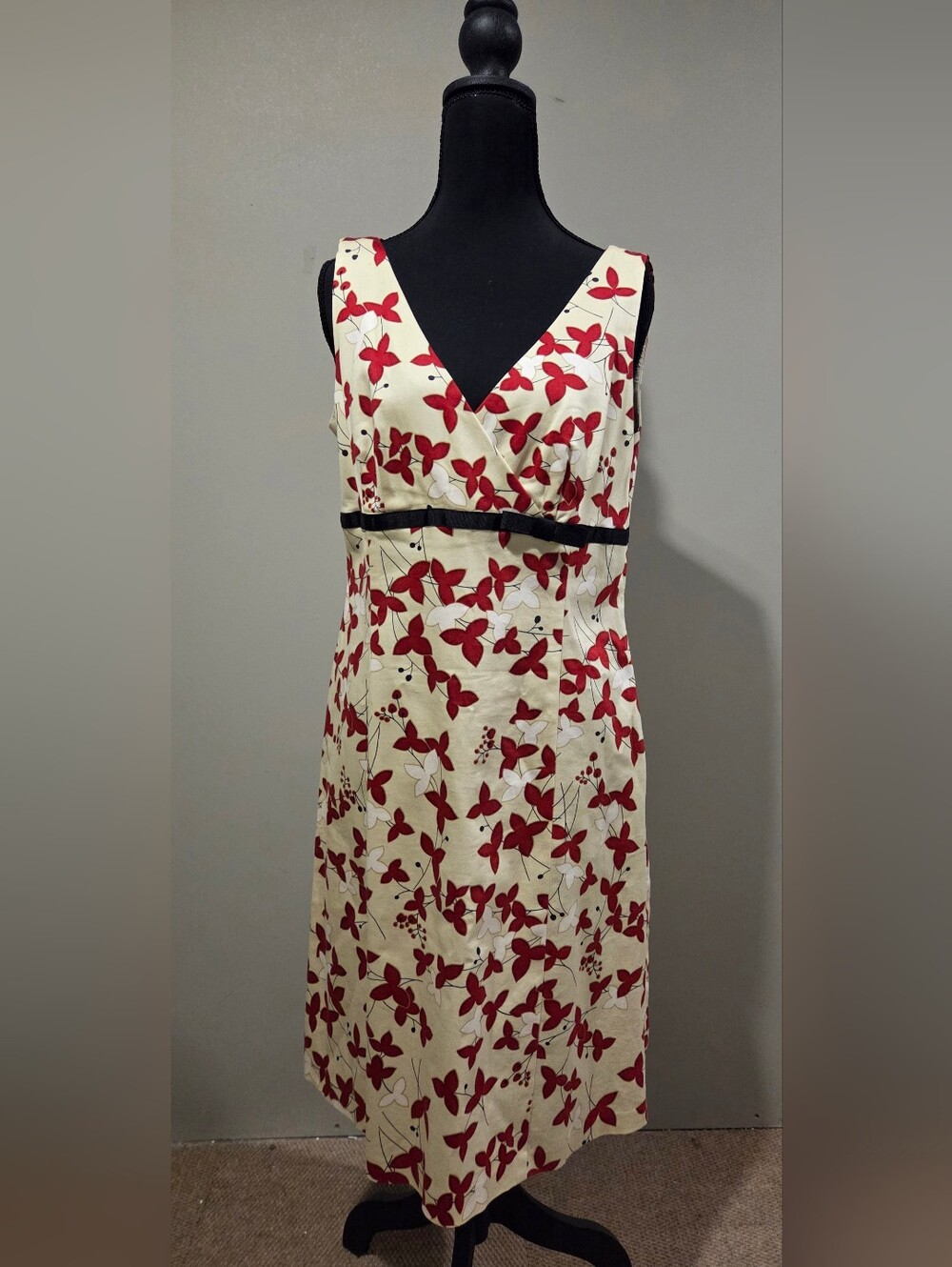 Maggy London Cream Maxi Dress with Red Floral Print